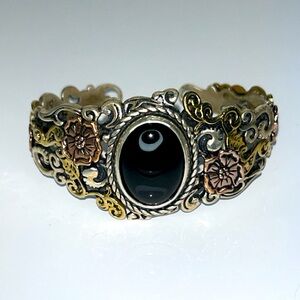NWOT Carolyn Pollack Sterling Silver Brass Copper Black Onyx Cuff Bracelet